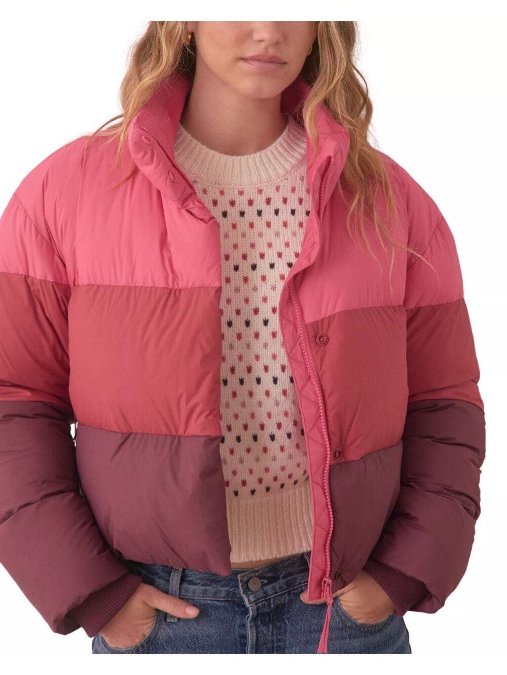 Marine Layer Gia Cropped Down Puffer Jacket Colorblock Size Small New with Tag - Picture 9 of 11